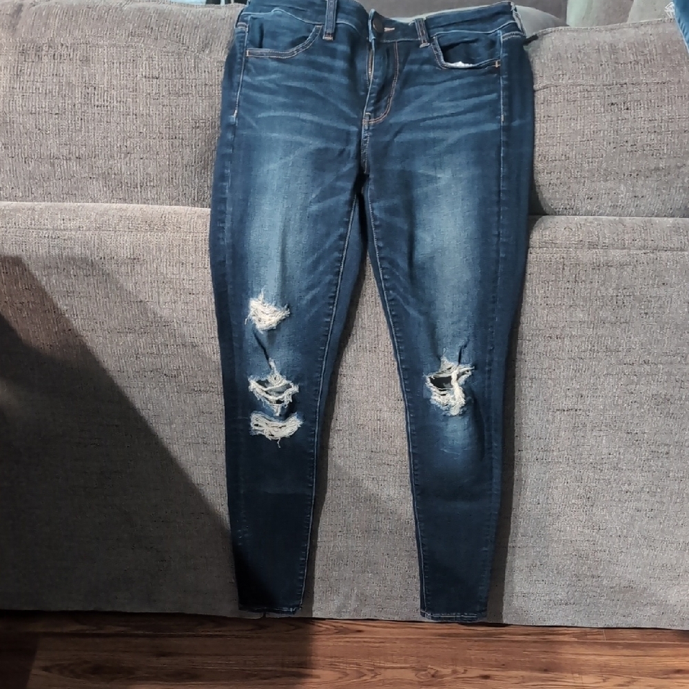 American Eagle Outfitters Dark Blue Distressed Skinny Jeans